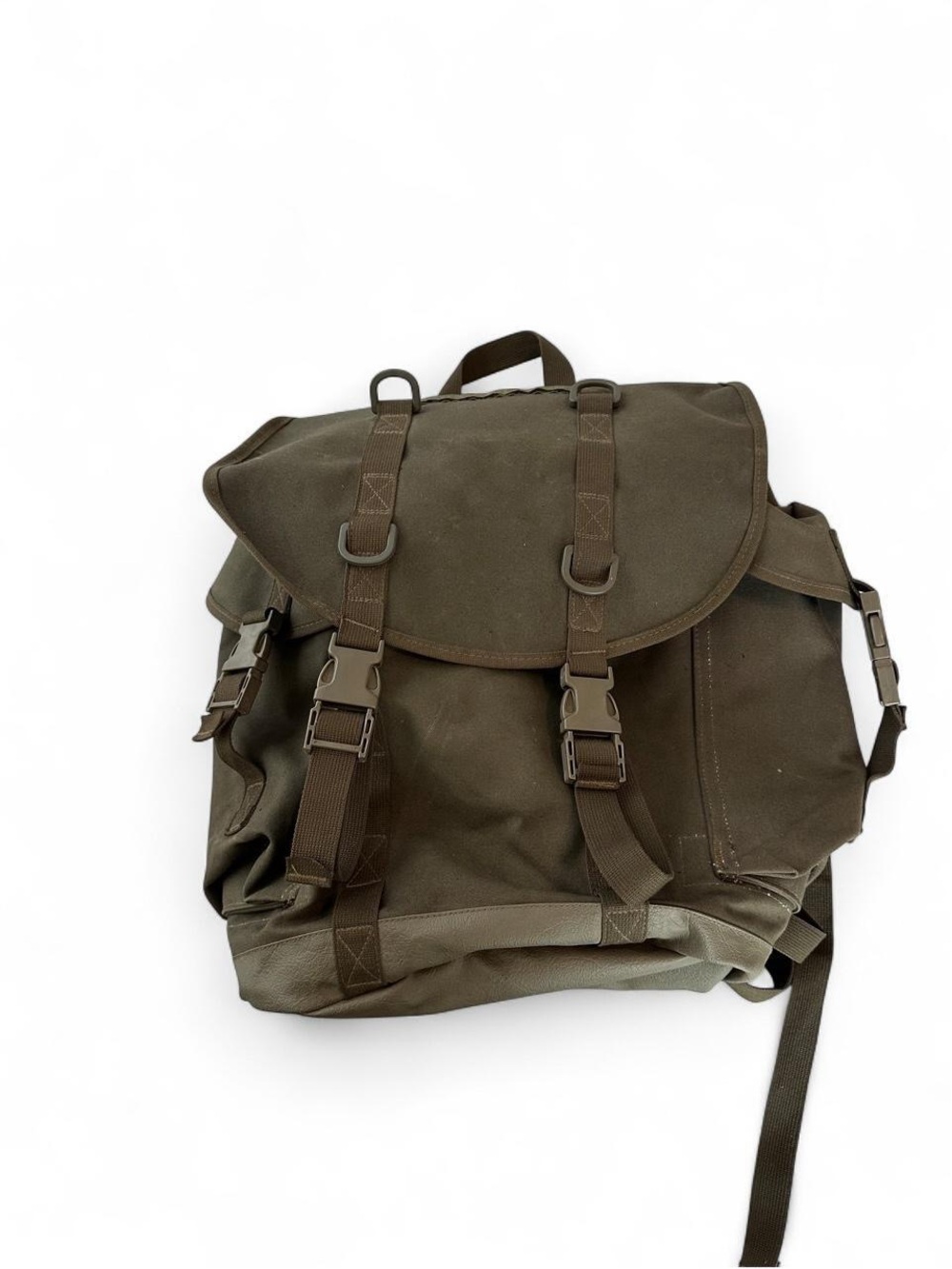 Vintage German Canvas Military Backpack in Olive Green